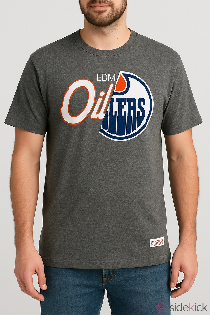 Mitchell Ness Men's Large Gray Edmonton Oilers Short Sleeve T-Shirt